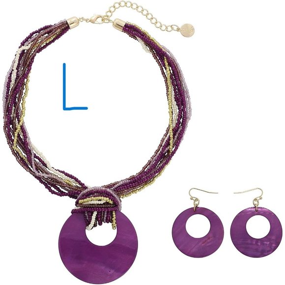 New Multi Strand Colorful Beaded Necklace with Big Circle Shell Pendant - Picture 4 of 9